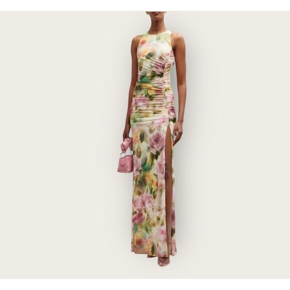 Black Halo Dresses & Skirts - BLACK HALO Ruched Floral-print Cutout Gown In Petal Charm Sz XS